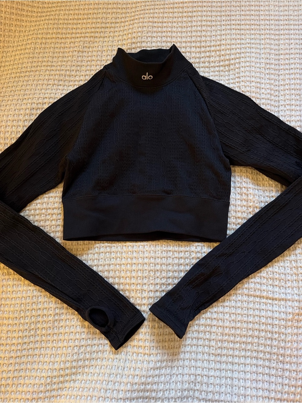 ALO Yoga Black Cropped Mock Neck Long Sleeve Top
